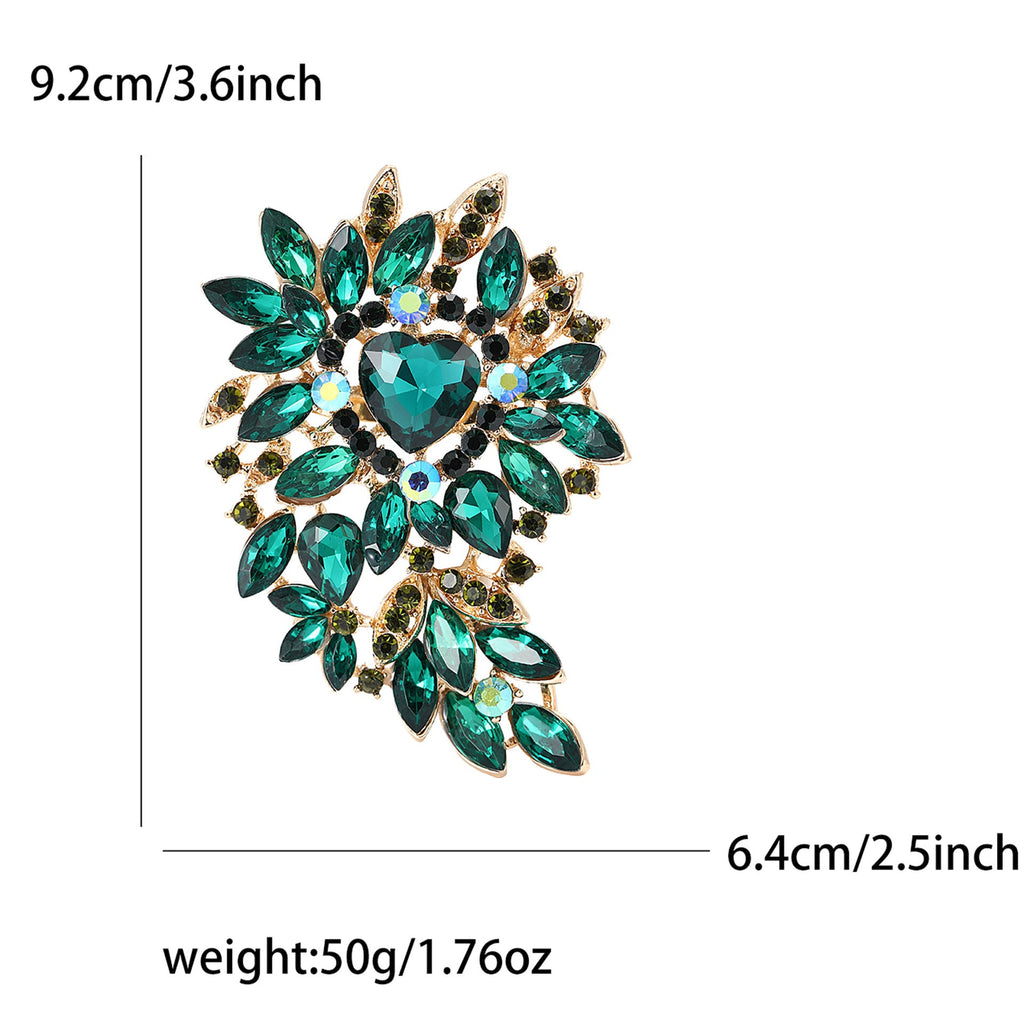Large Rhinestone Leaf Heart Brooch PA5293