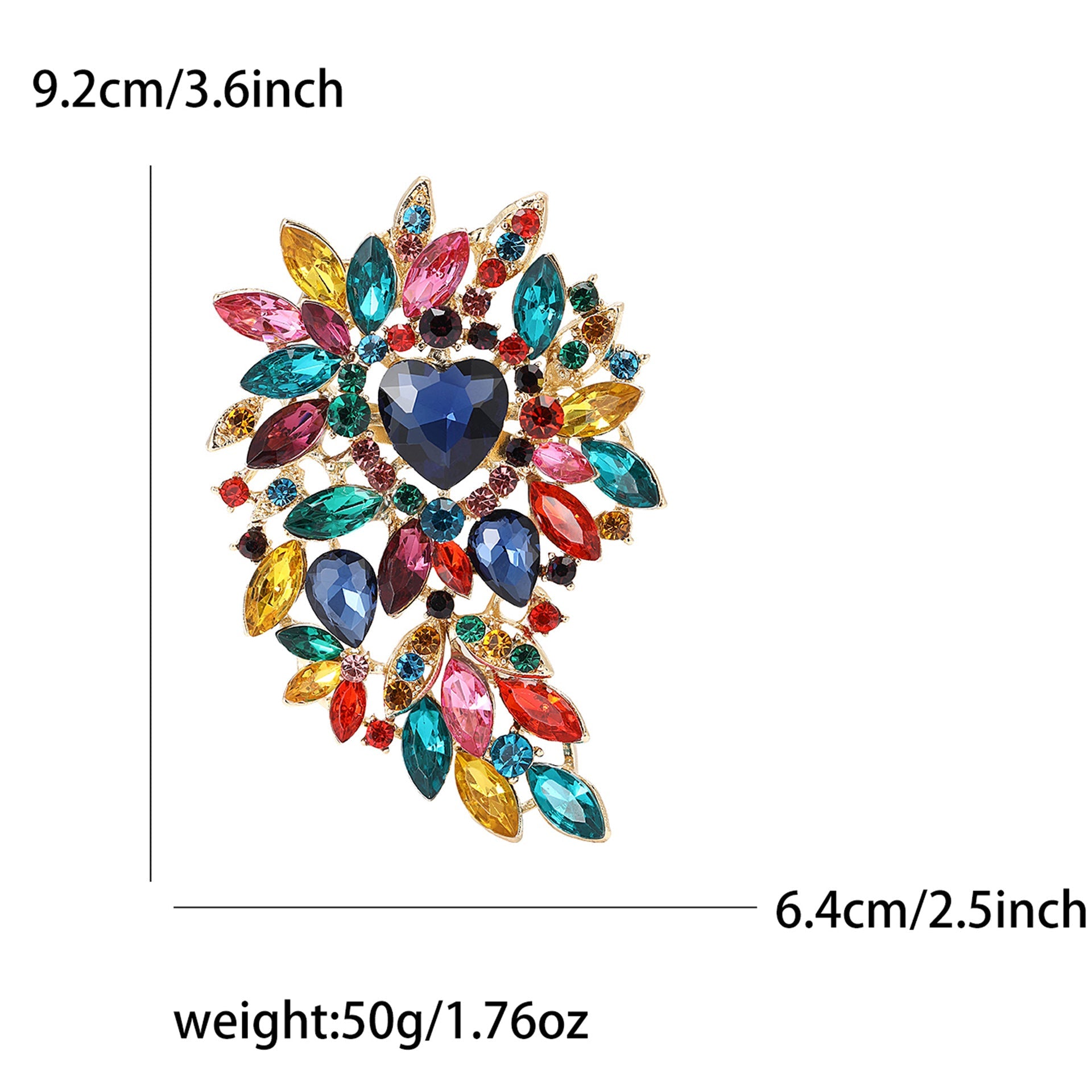 Large Rhinestone Leaf Heart Brooch PA5293