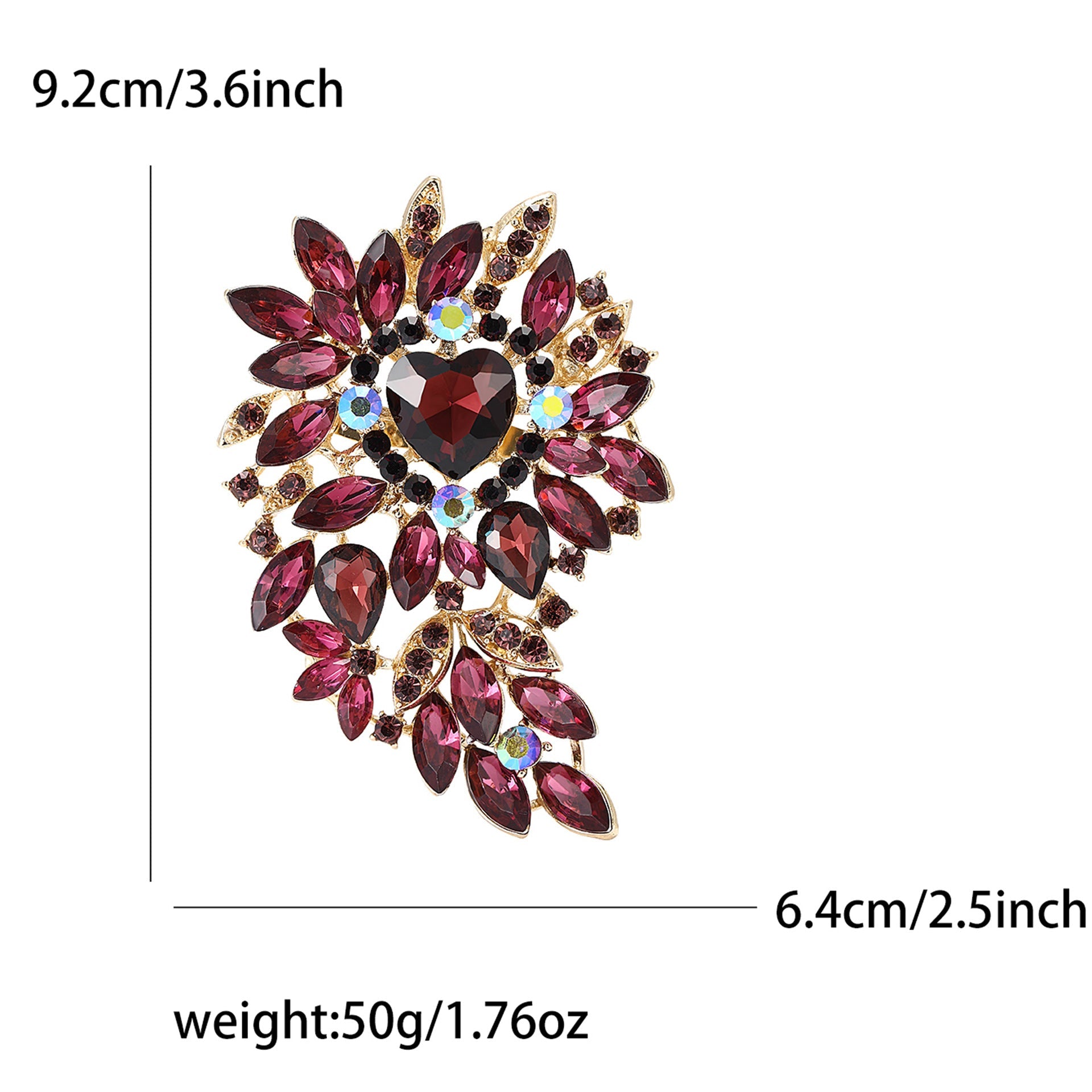 Large Rhinestone Leaf Heart Brooch PA5293