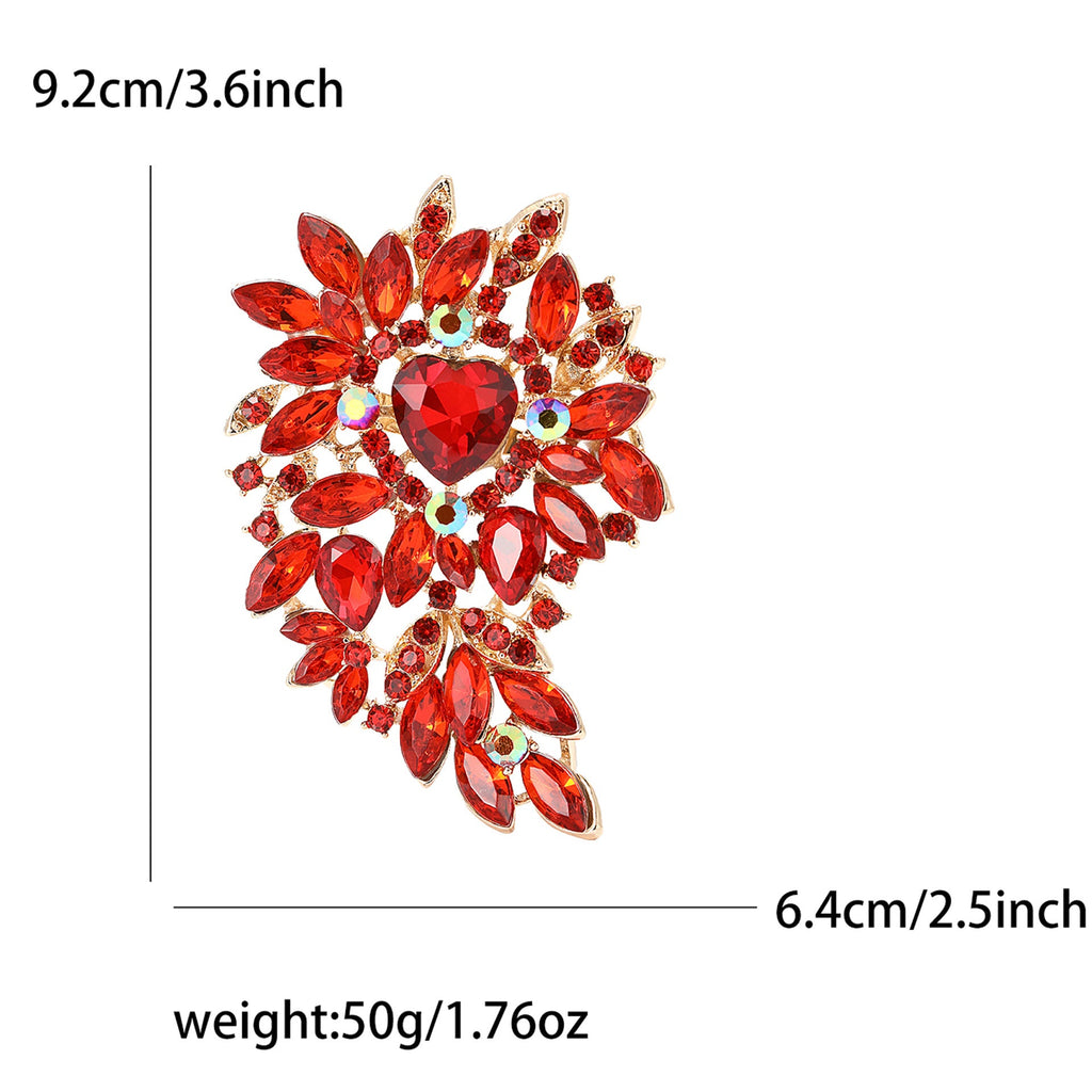 Large Rhinestone Leaf Heart Brooch PA5293