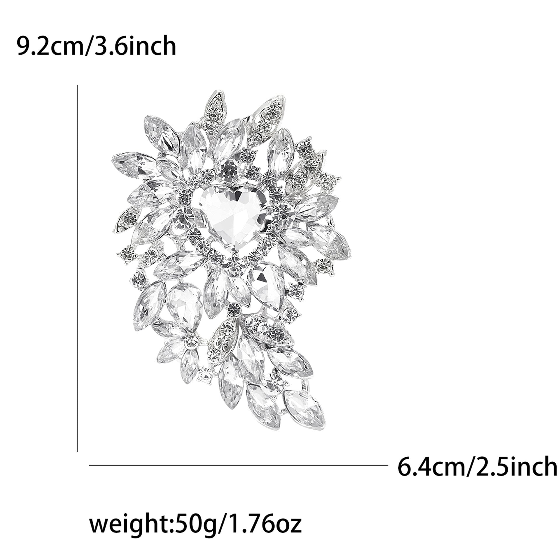 Large Rhinestone Leaf Heart Brooch PA5293