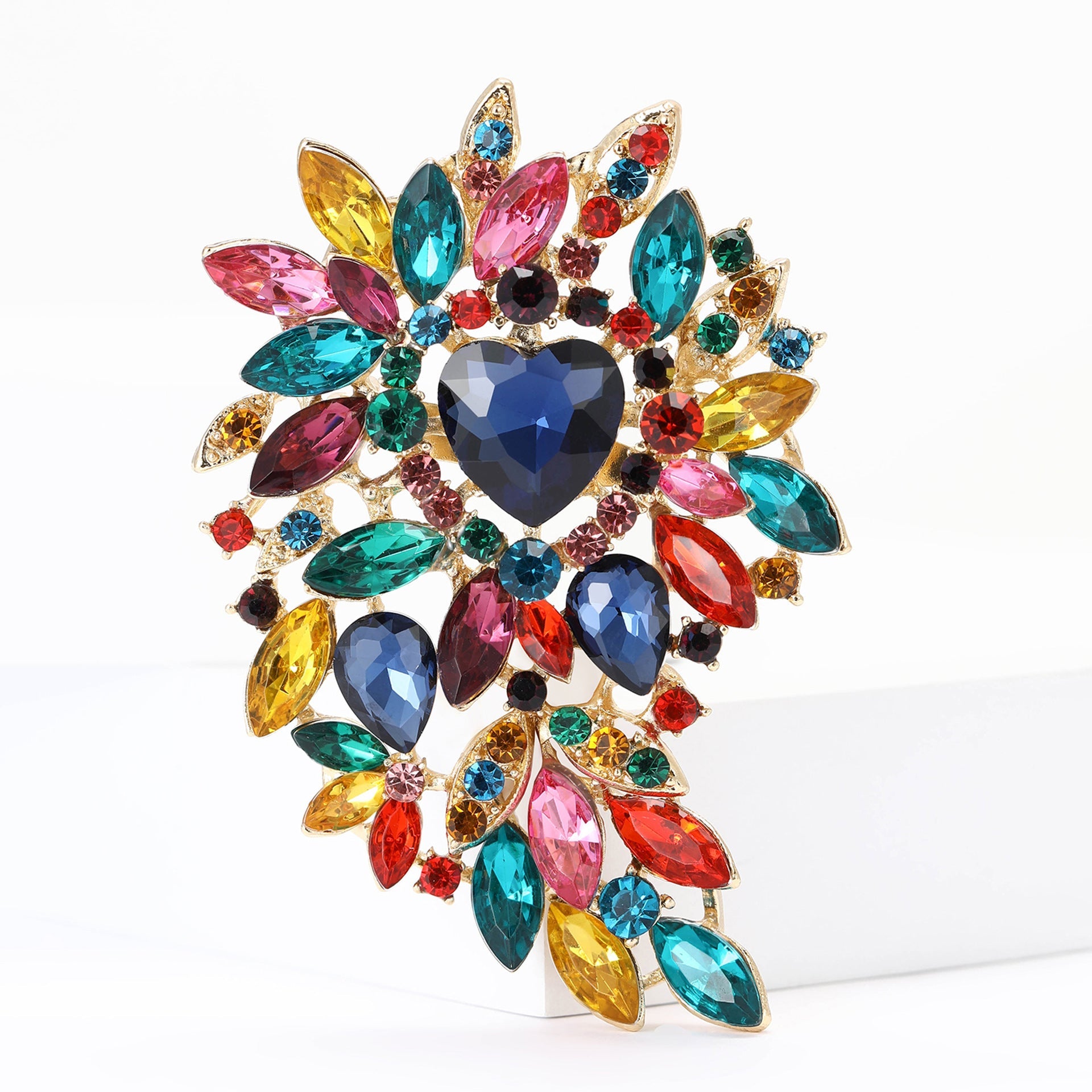 Large Rhinestone Leaf Heart Brooch PA5293