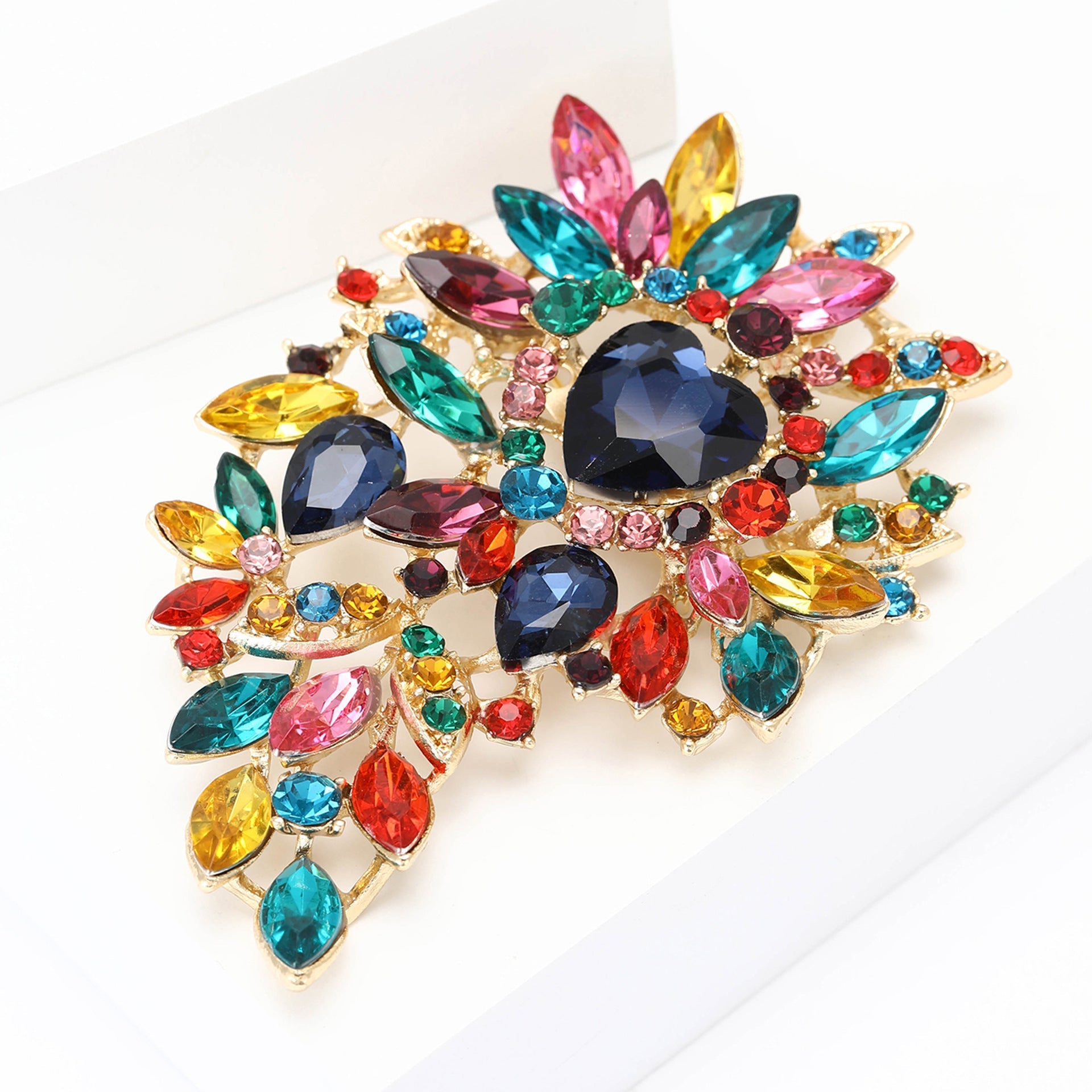 Large Rhinestone Leaf Heart Brooch PA5293