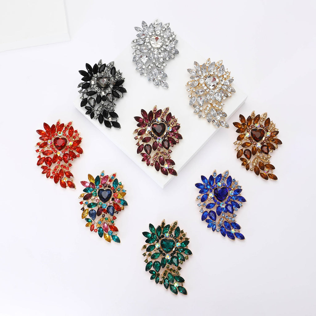 Large Rhinestone Leaf Heart Brooch PA5293