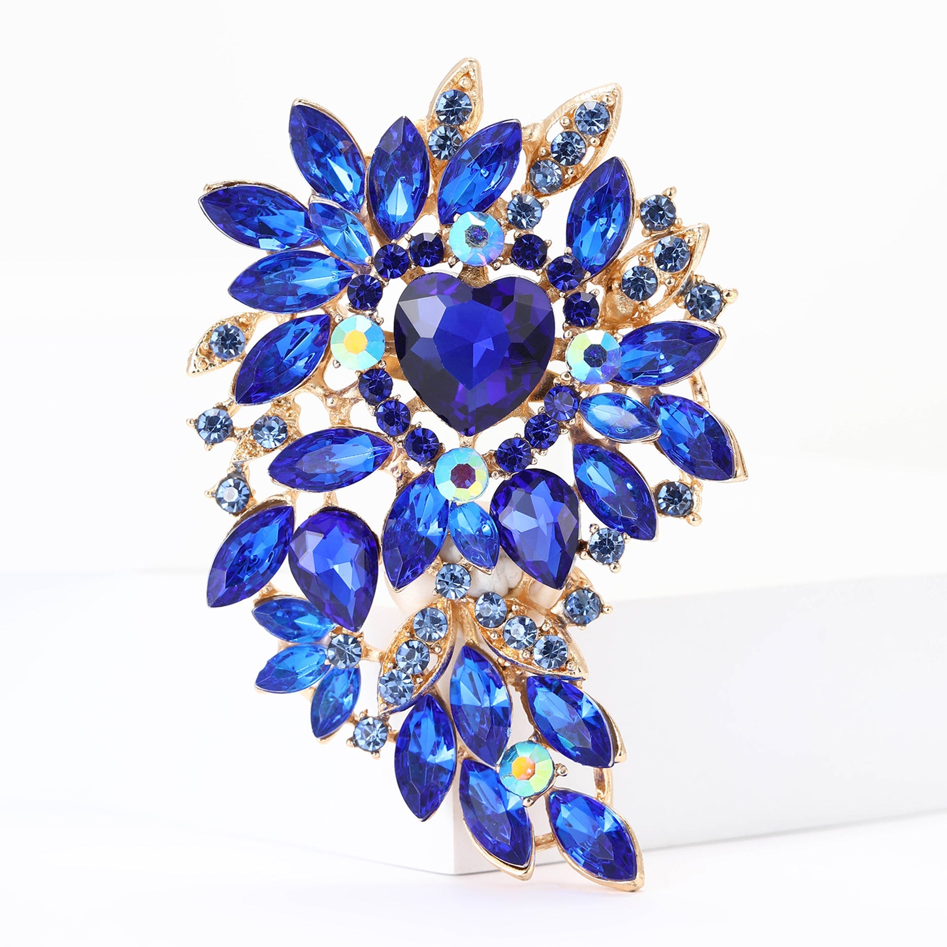 Large Rhinestone Leaf Heart Brooch PA5293