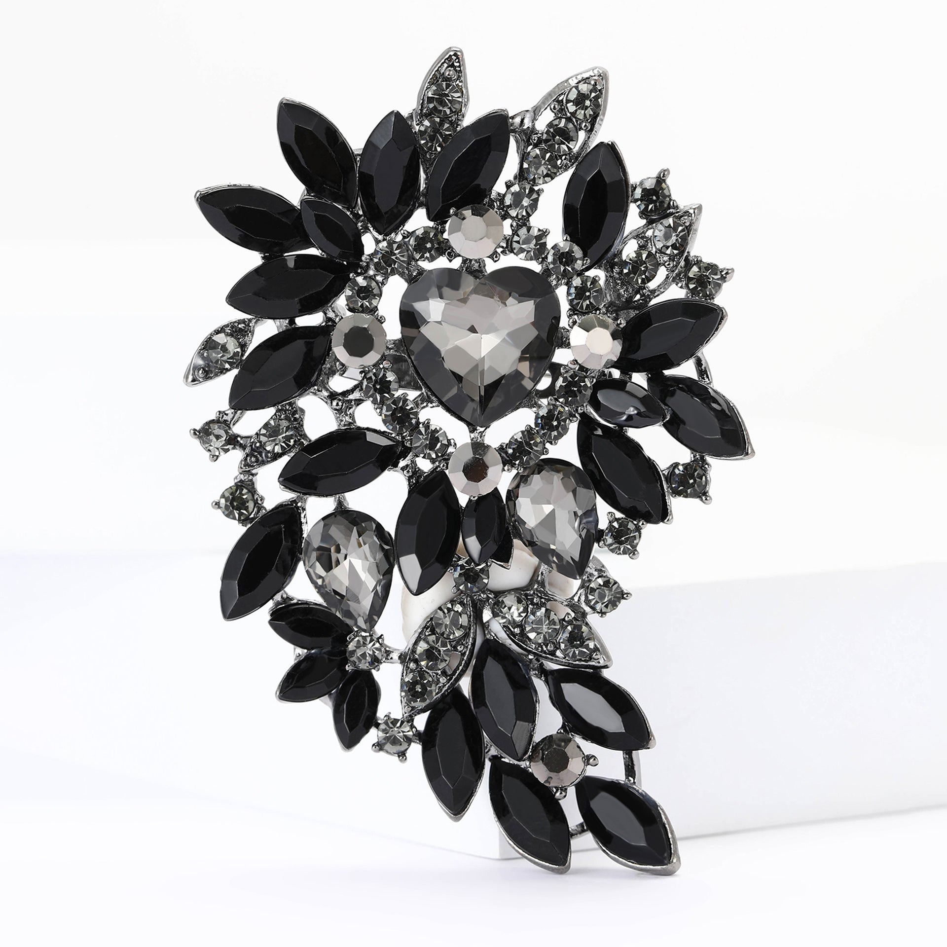 Large Rhinestone Leaf Heart Brooch PA5293