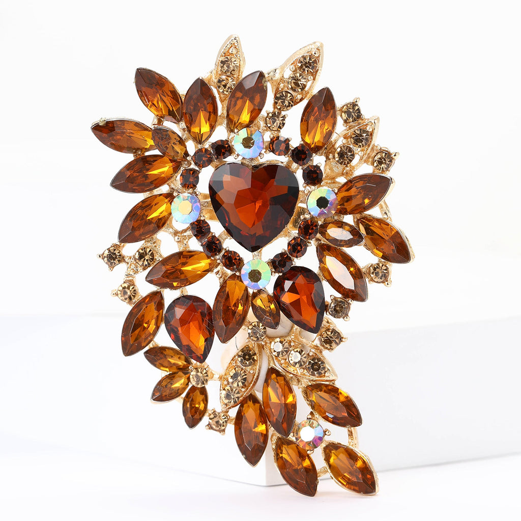 Large Rhinestone Leaf Heart Brooch PA5293