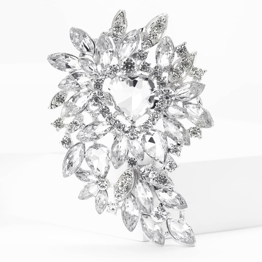 Large Rhinestone Leaf Heart Brooch PA5293