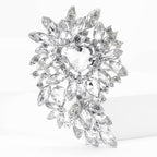 Large Rhinestone Leaf Heart Brooch PA5293