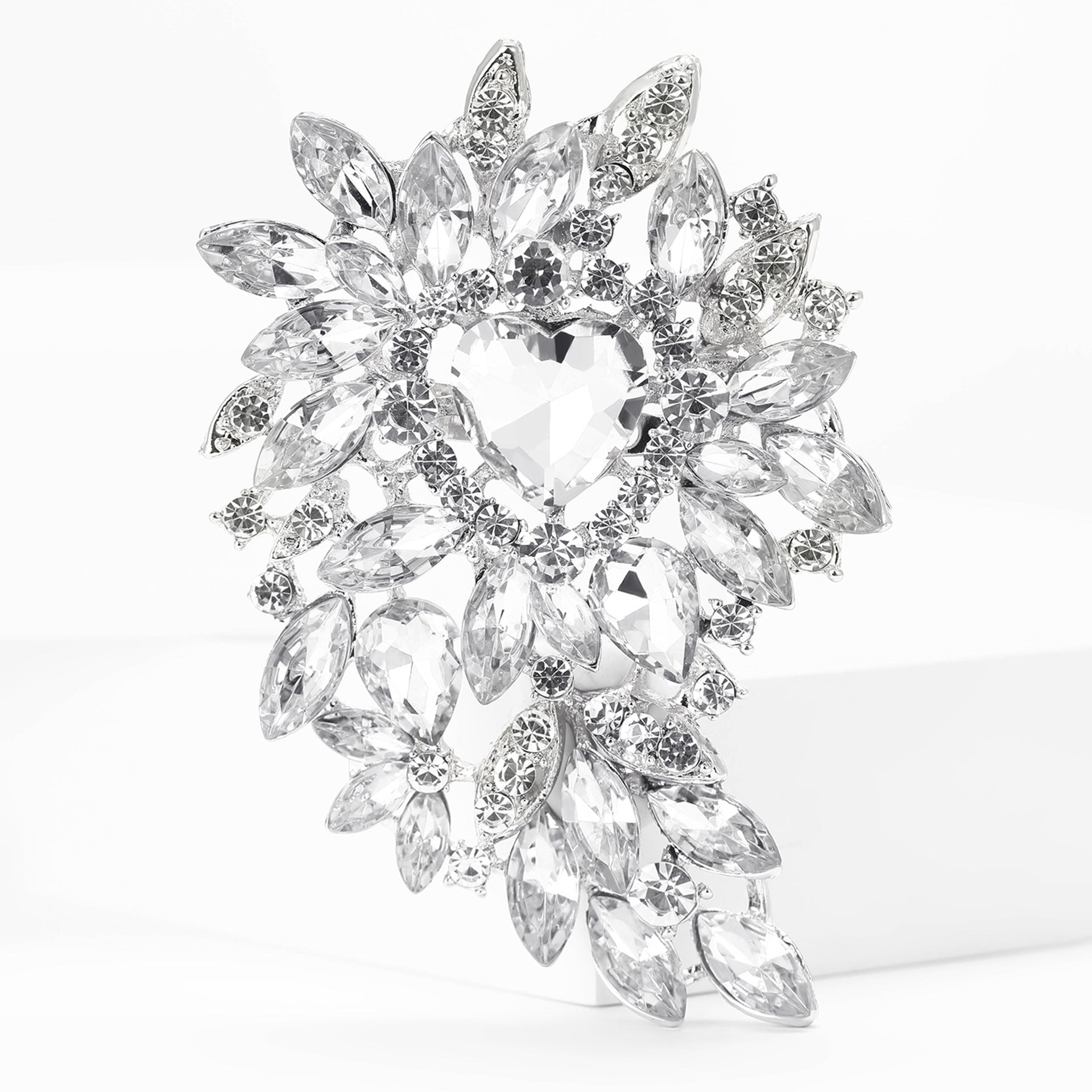 Large Rhinestone Leaf Heart Brooch PA5293