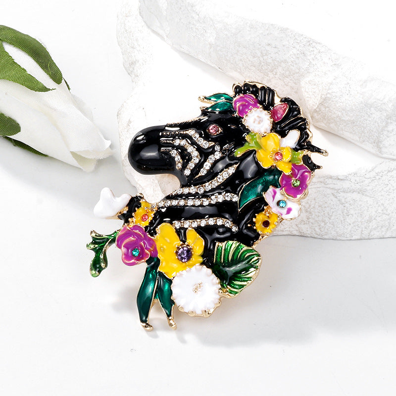 Enamel Floral Zebra Brooch PA5299