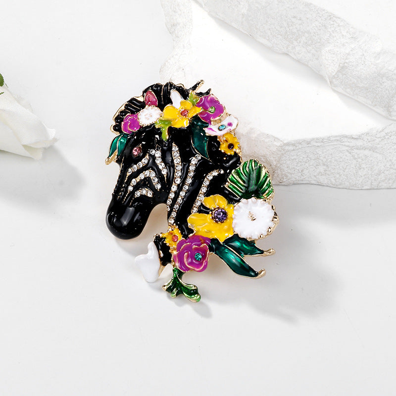 Enamel Floral Zebra Brooch PA5299