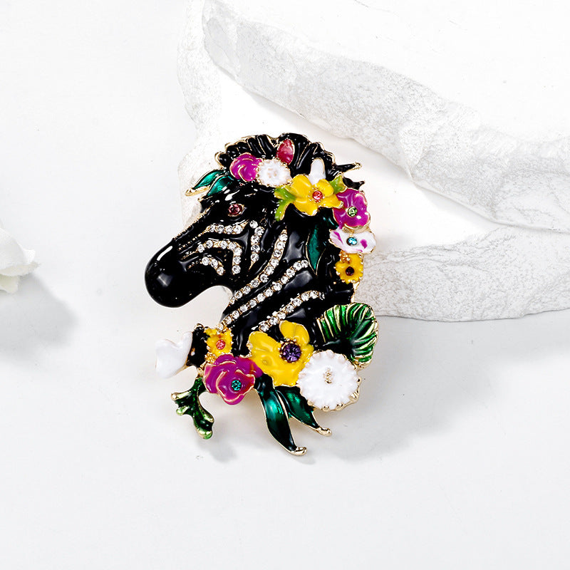 Enamel Floral Zebra Brooch PA5299