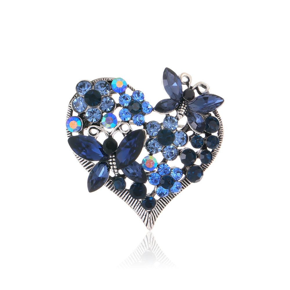 Heart Butterfly Flower Rhinestone Brooch PA5320