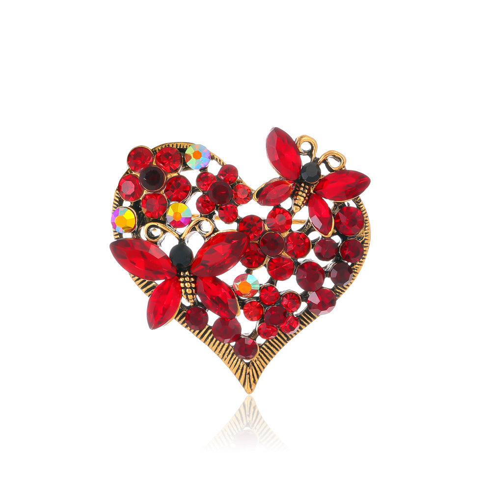 Heart Butterfly Flower Rhinestone Brooch PA5320