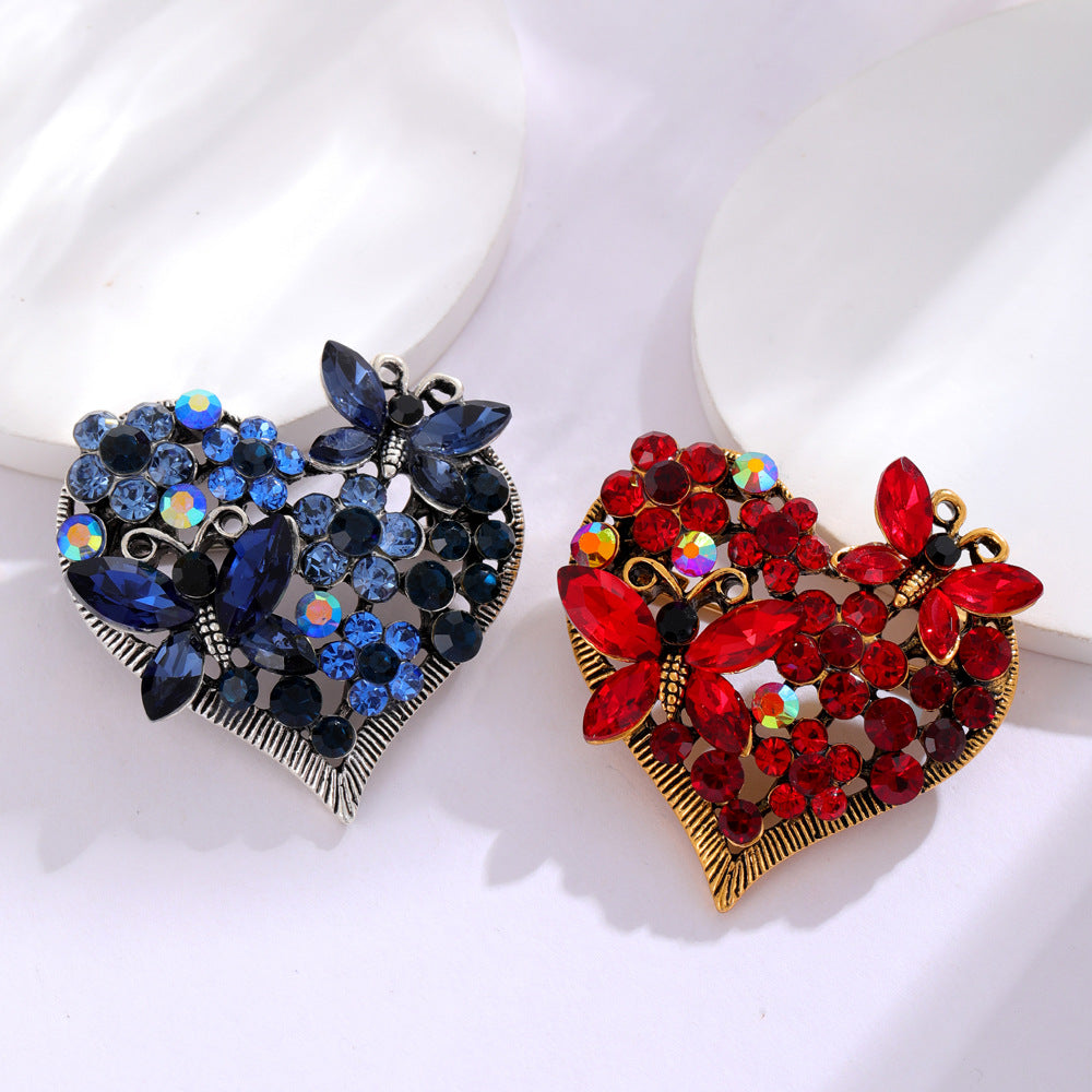 Heart Butterfly Flower Rhinestone Brooch PA5320