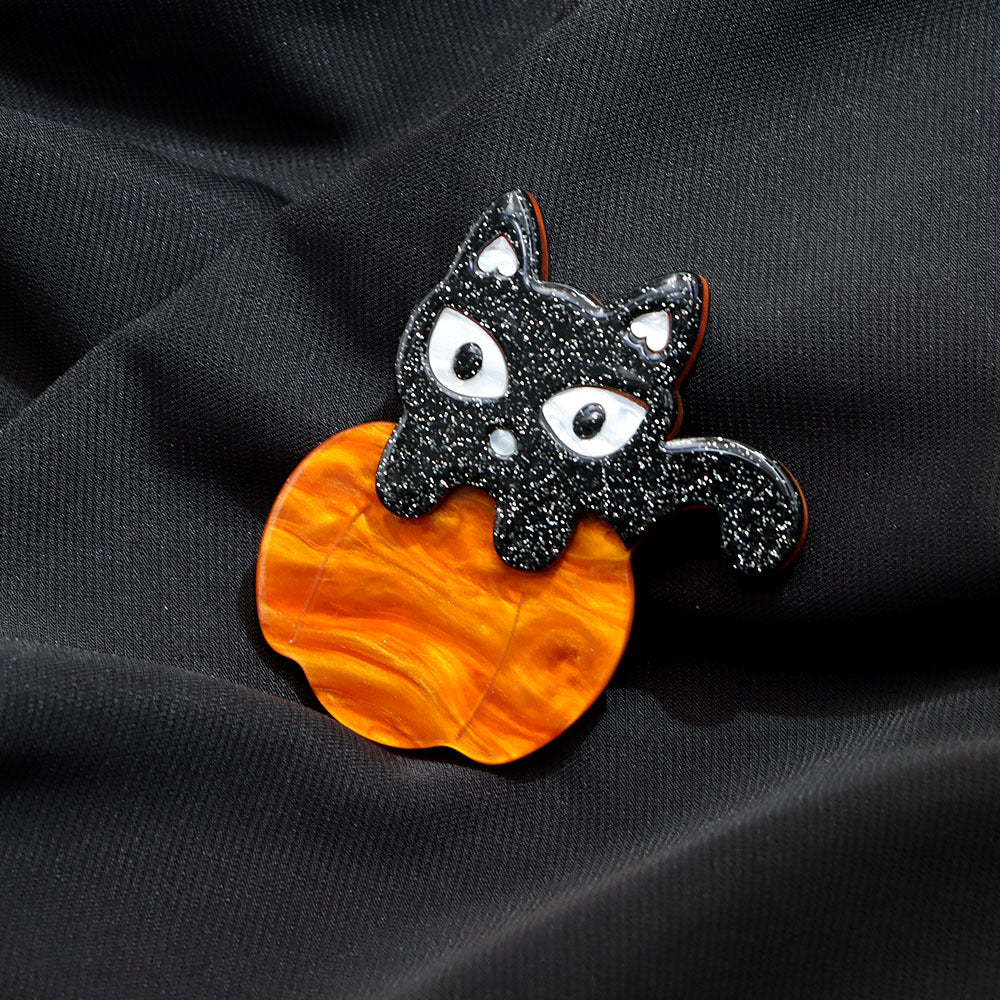 Halloween Little Pumpkin Cat Brooch PA5344