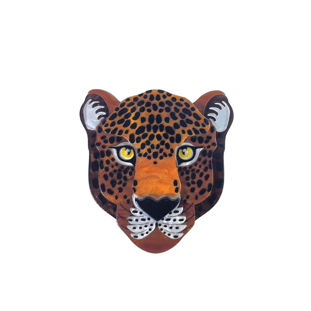 Large Cheetah Face Vintage Style Acrylic Brooch PA5389