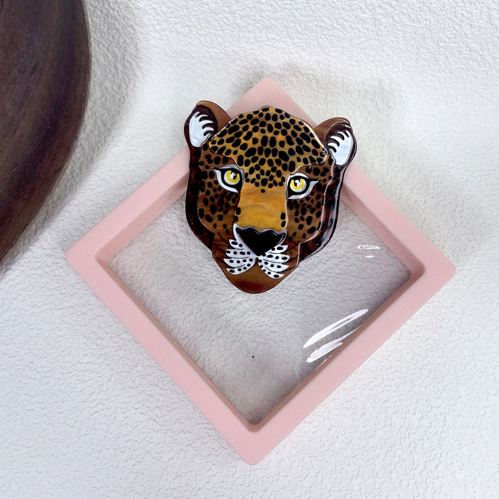 Large Cheetah Face Vintage Style Acrylic Brooch PA5389