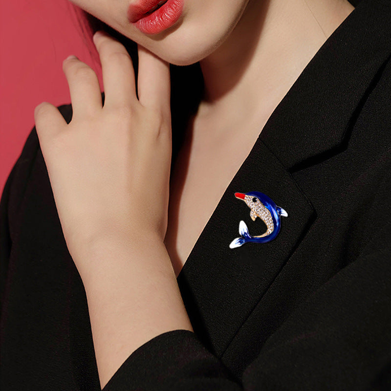 Cute Drip Oil Rhinestone Dolphin Brooch PA5395