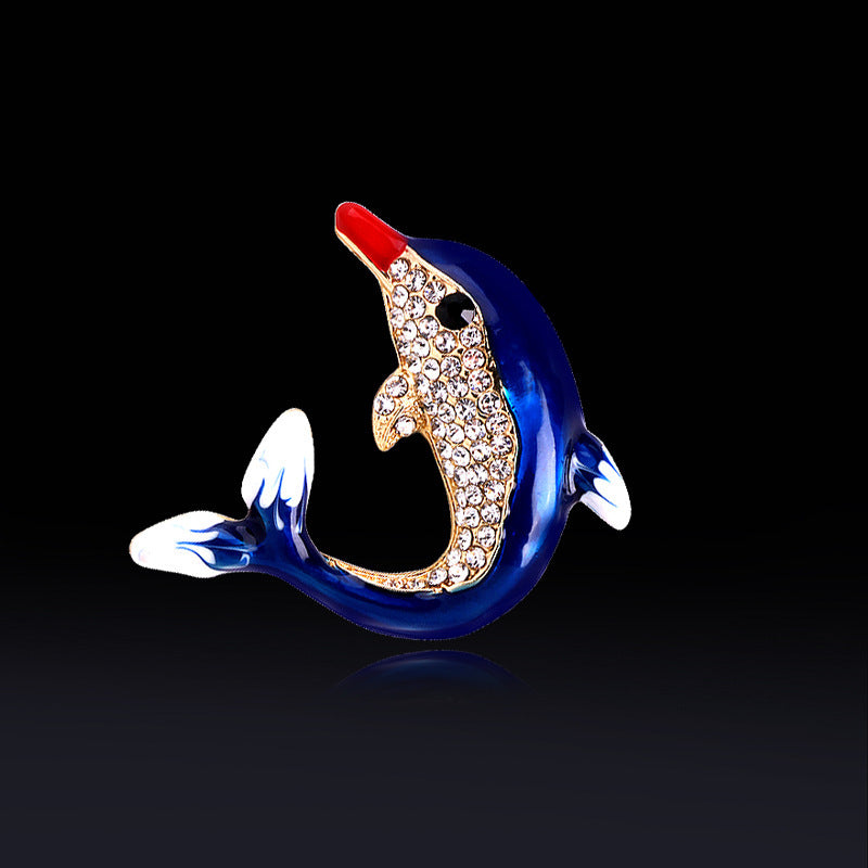Cute Drip Oil Rhinestone Dolphin Brooch PA5395