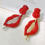 Red Lipped And Rose Rhinestone Alloy Brooch PA5504