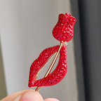 Red Lipped And Rose Rhinestone Alloy Brooch PA5504