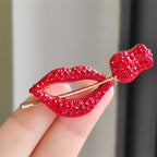 Red Lipped And Rose Rhinestone Alloy Brooch PA5504