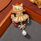 Alloy Crystal Pearl Cat Brooch PA5540