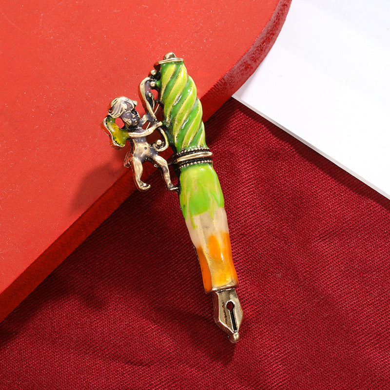 Girl And Pen  Alloy Oil Drop Brooch PA5672