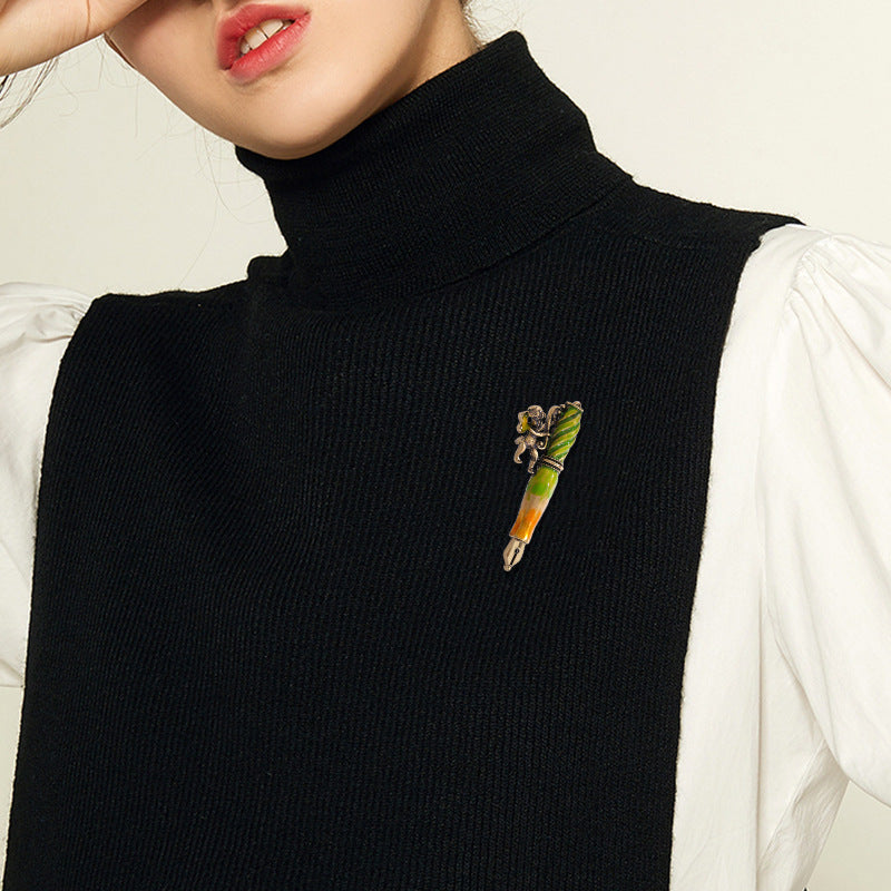 Girl And Pen  Alloy Oil Drop Brooch PA5672