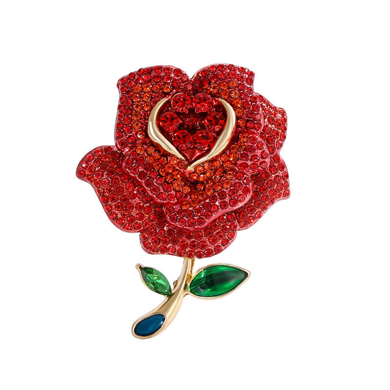 Rose Rhinestone-Embellished Alloy Brooch PA5675