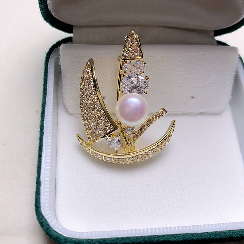 Sailboat Rhinestone Crystal  Alloy Brooch PA5689