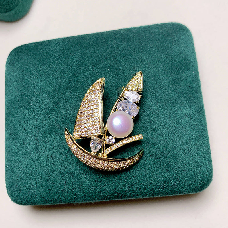 Sailboat Rhinestone Crystal  Alloy Brooch PA5689