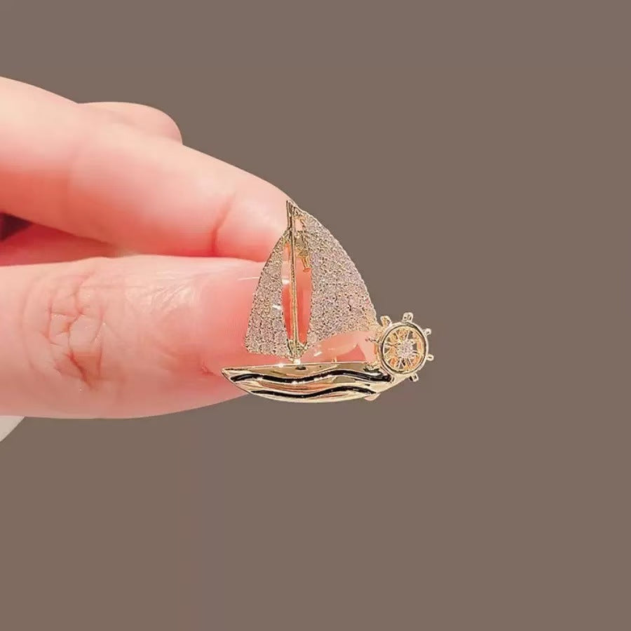 Sailboat Rhinestone  Alloy Brooch PA5699