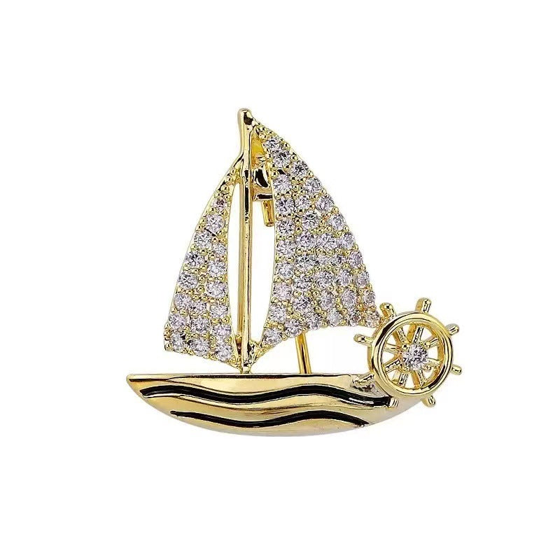 Sailboat Rhinestone  Alloy Brooch PA5699