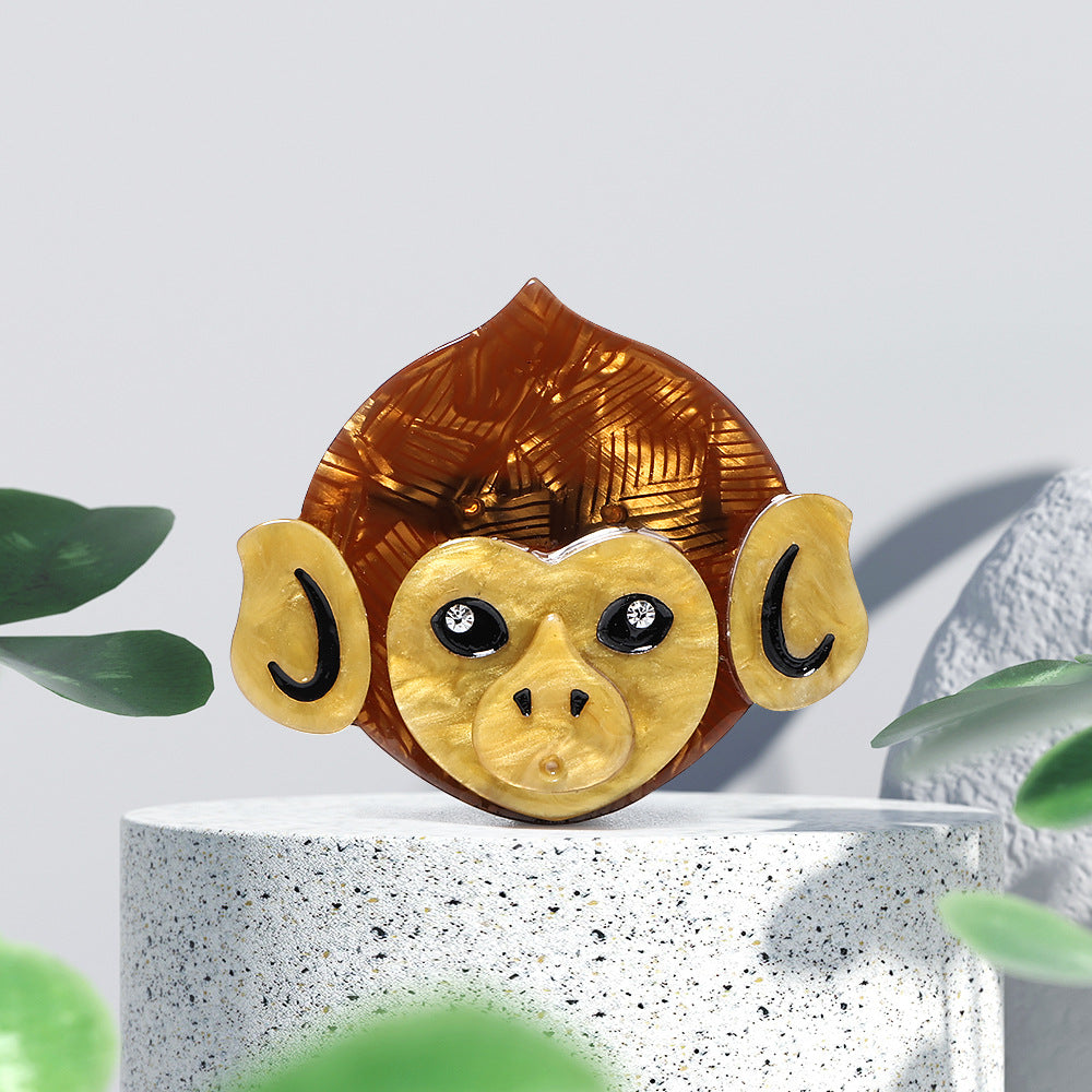 Monkey Head Alloy Acrylic Brooch PA5737