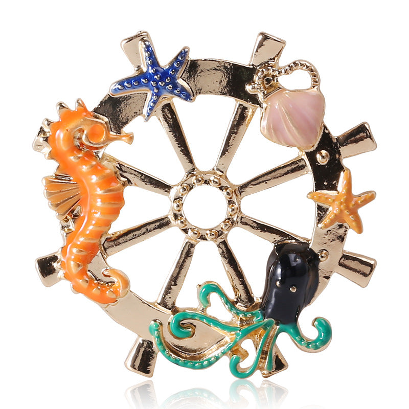 Marine Organism Rudder Rhinestone Alloy Brooch PA5746