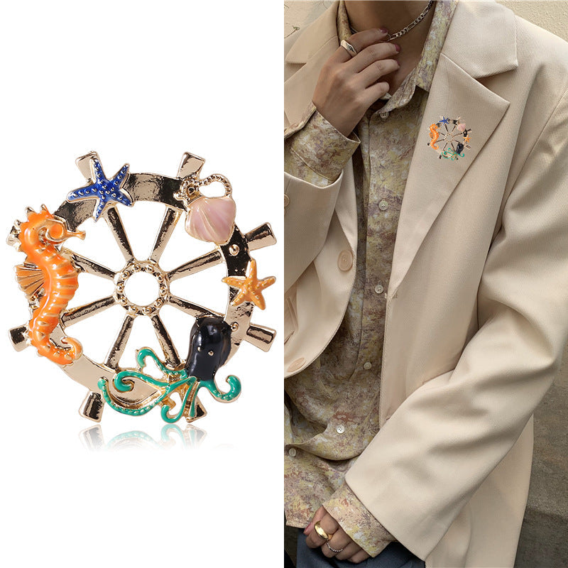 Marine Organism Rudder Rhinestone Alloy Brooch PA5746