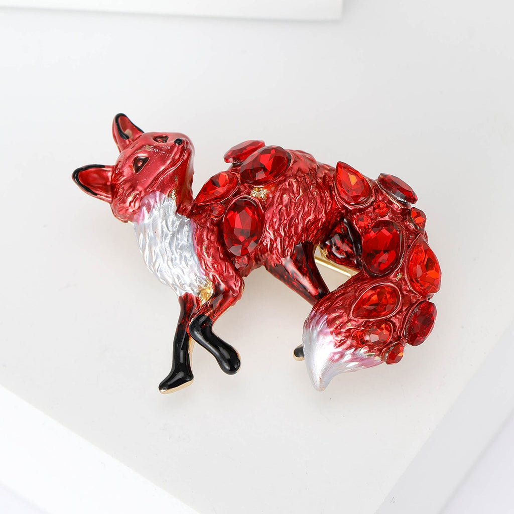Red Fox Acrylic Rhinestone Brooch PA5782