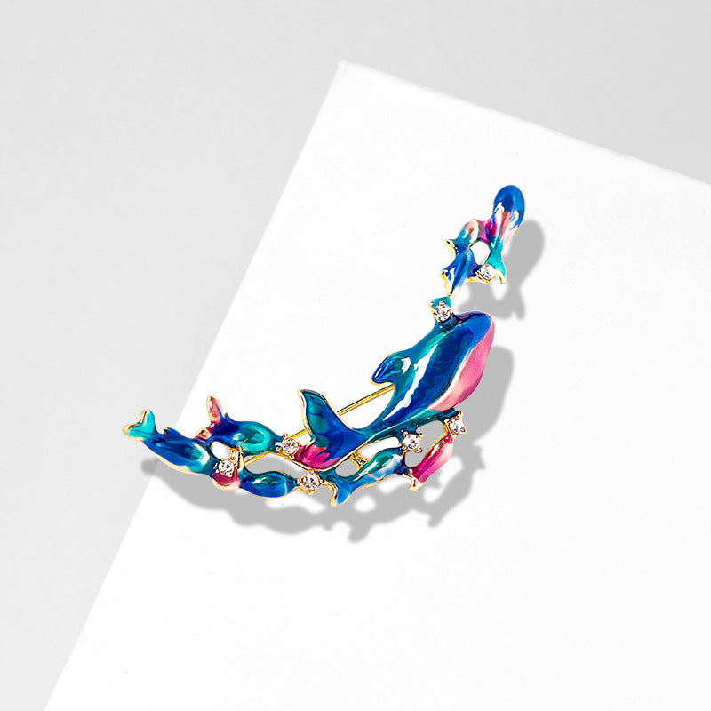 Blue Whale Alloy Rhinestone Brooch PA5788