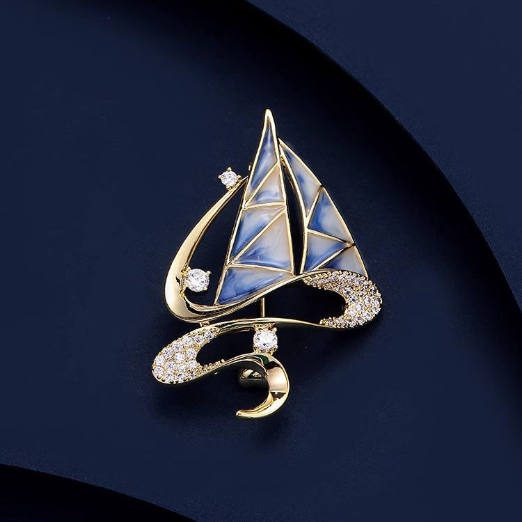 Sailboat Alloy Rhinestone Brooch PA5794