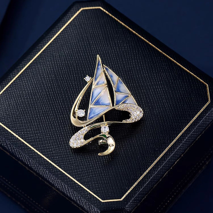 Sailboat Alloy Rhinestone Brooch PA5794
