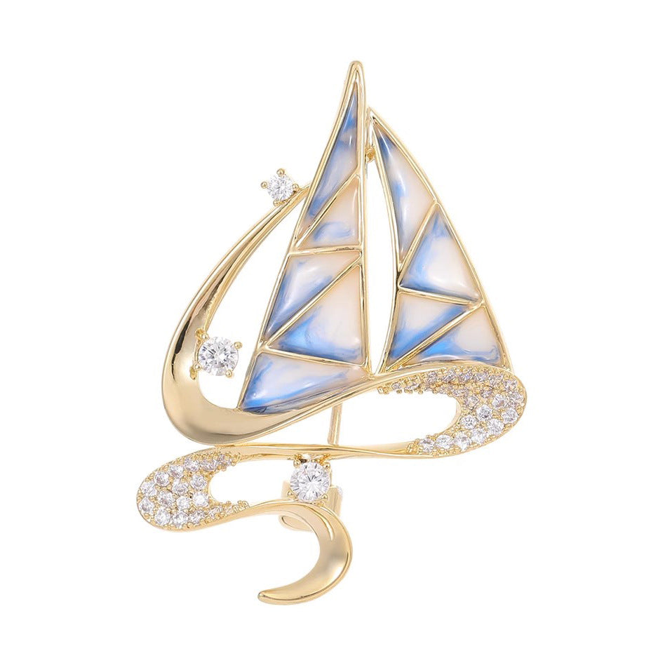 Sailboat Alloy Rhinestone Brooch PA5794