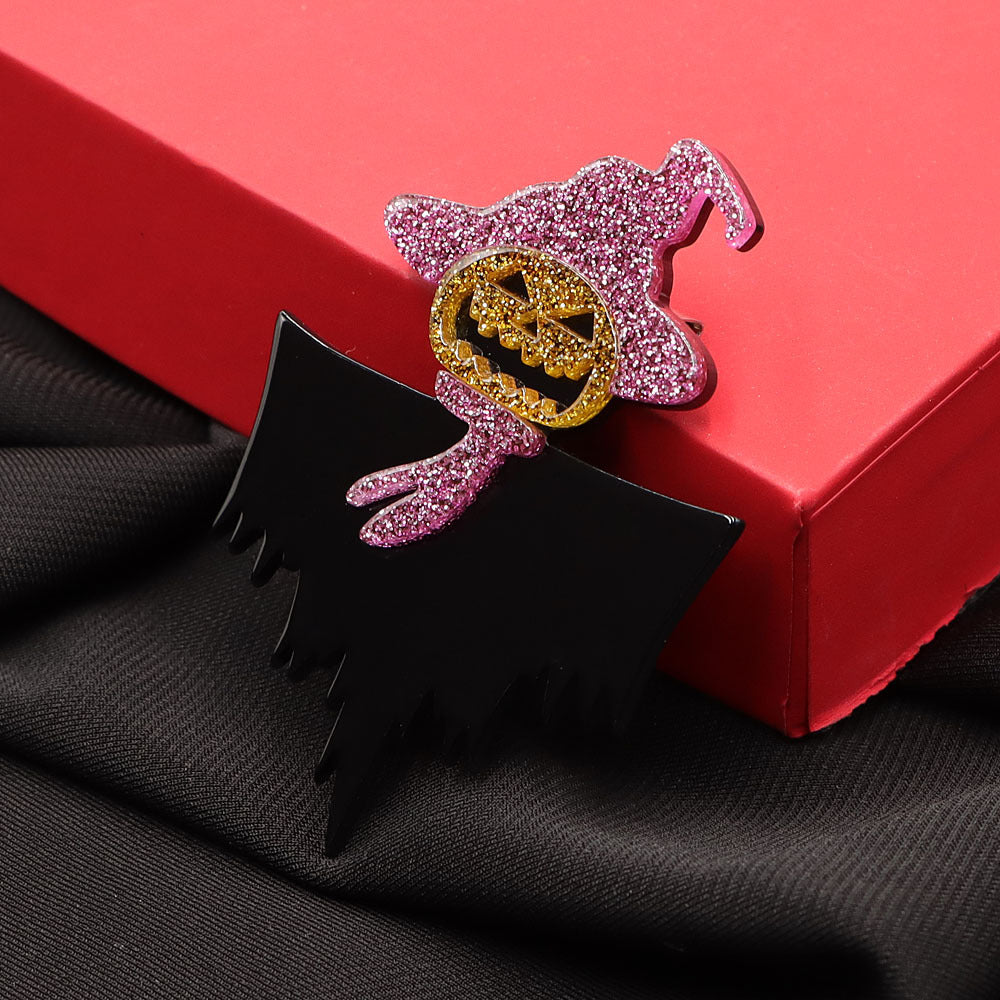 Halloween Pumpkin Witch  Acrylic Brooch PA5799
