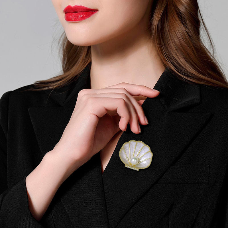Shell and Pearl Crystal Alloy Rhinestone Brooch PA5801