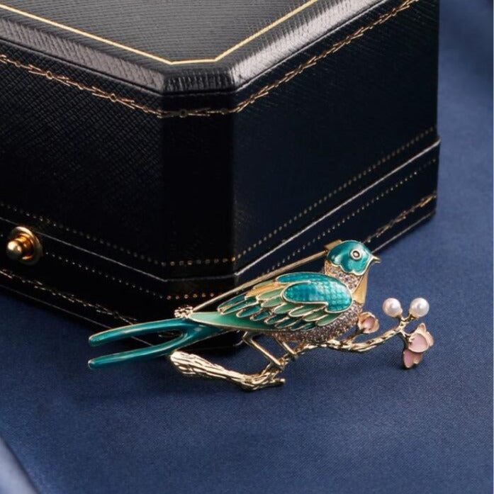 Magpies Climb Plum Blossoms Alloy Rhinestone Brooch PA5802