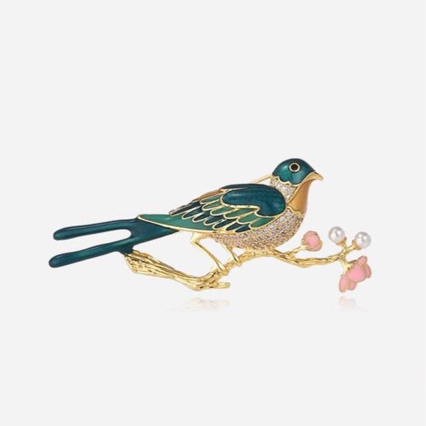 Magpies Climb Plum Blossoms Alloy Rhinestone Brooch PA5802