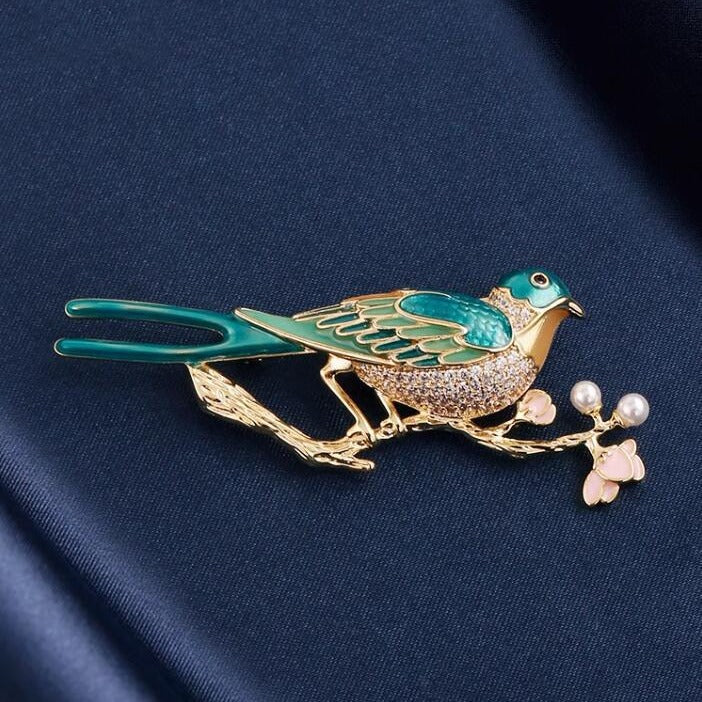Magpies Climb Plum Blossoms Alloy Rhinestone Brooch PA5802