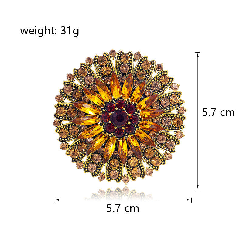 Retro Sunflower Alloy Rhinestone Brooch PA5808